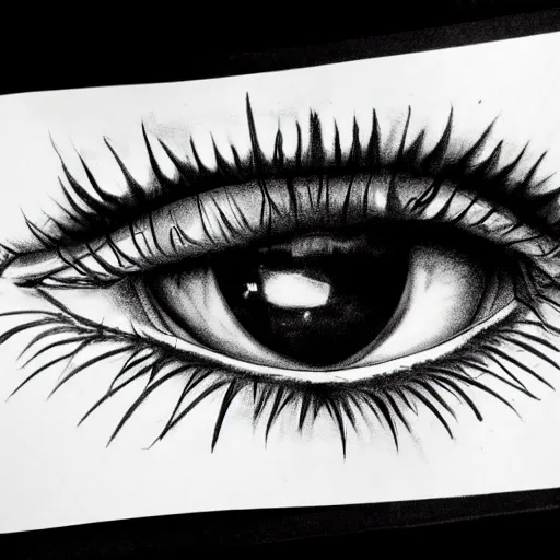 Image similar to highly detailed ink sketch of a human eye heavy black high contrast anatomical detail black and white