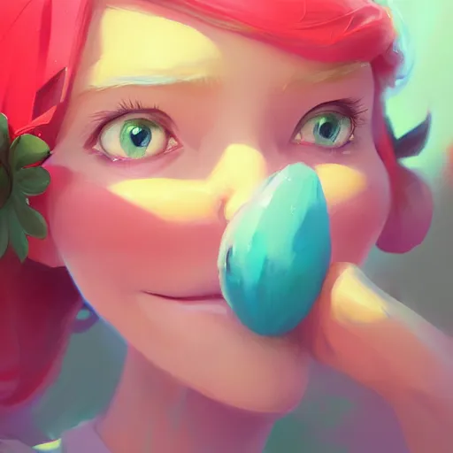 Image similar to painted portrait of a strawberry shortcake, fantastically pastel colors, octane render, matte painting concept art, official fanart behance hd artstation by jesper elsing, by rhads and makoto shinkai and lois van baarle and ilya kuvshinov and rossdraws