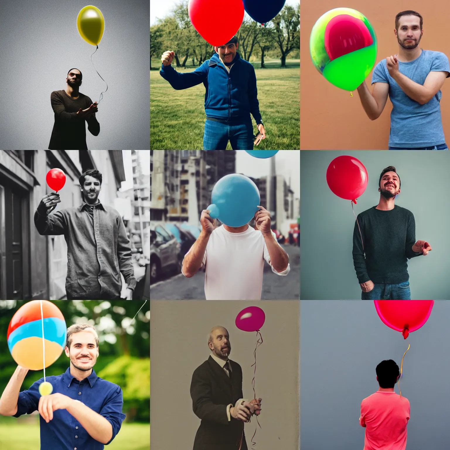 Prompt: man holding a balloon,