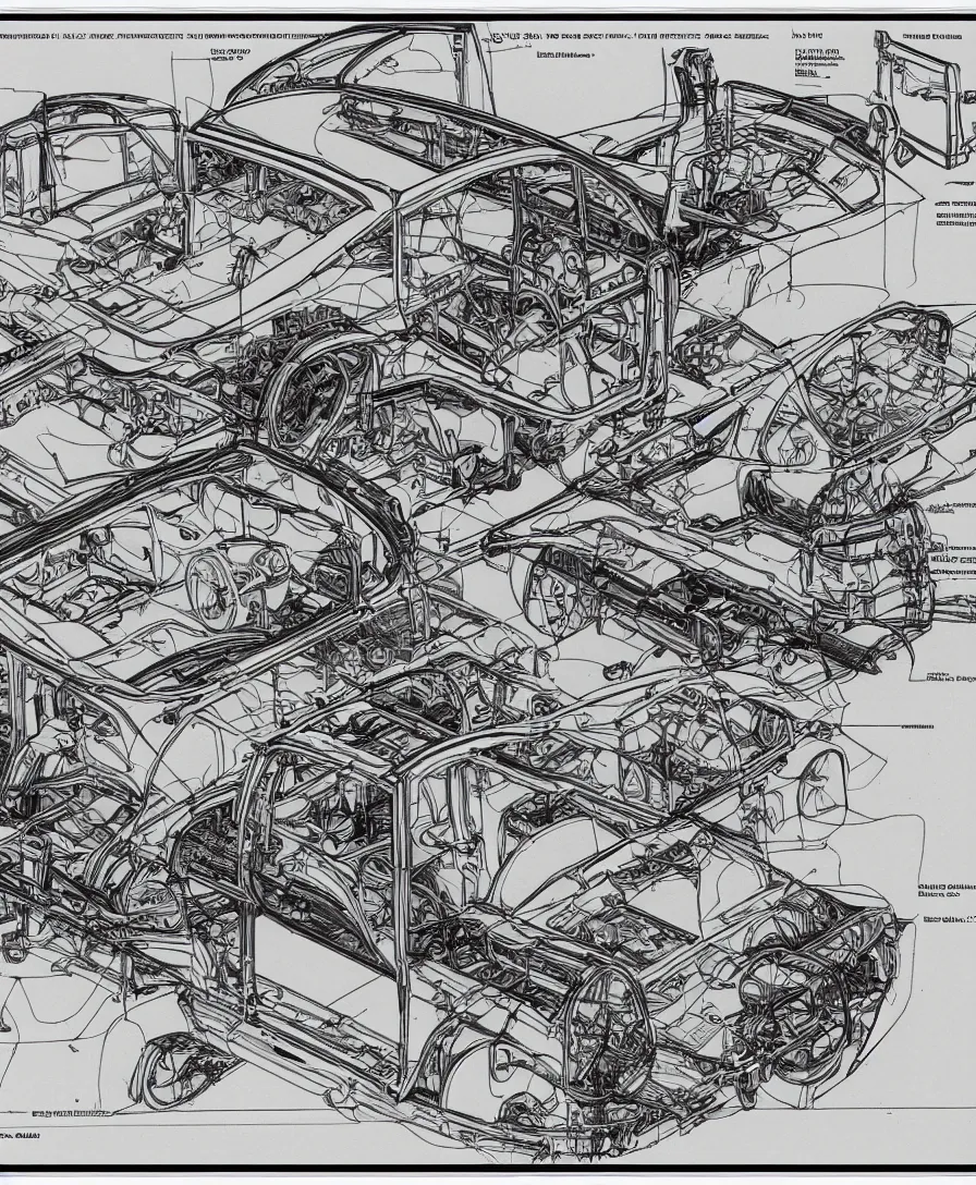 Image similar to automotive blueprints engineering plans in the style of Davinci