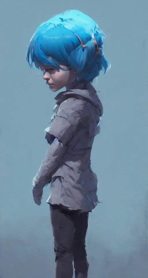 Prompt: little girl with blue hair, art by Greg Rutkowski, Simon Stalenhag, trending on Artstation, CGSociety