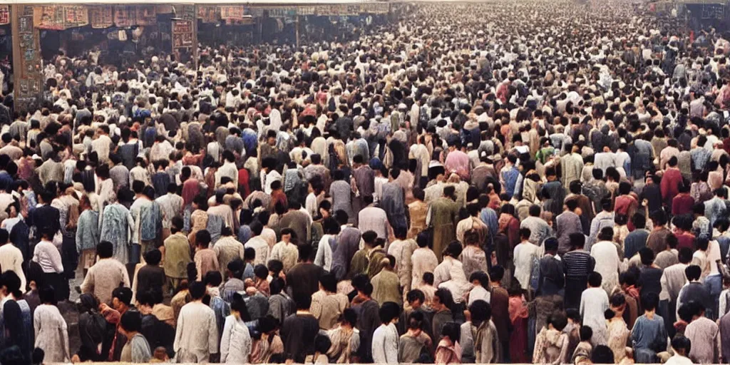 Crowded Shangai Markets 1970's colored photo | Stable Diffusion | OpenArt