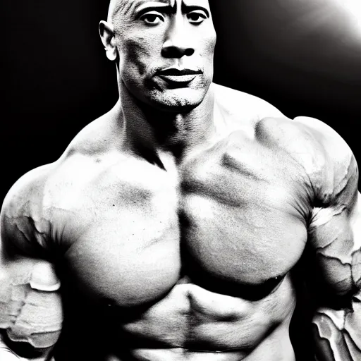 Prompt: submissive and breed - able dwayne the rock johnson, photograph,