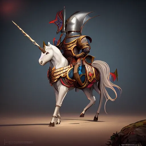 Prompt: a unicorn in a knights plate - armor, style of peter mohrbacher, unreal engine, octane render