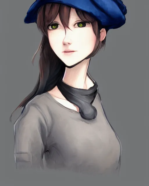 Image similar to girl with beret, drawn by Yueko, trending on Artstation