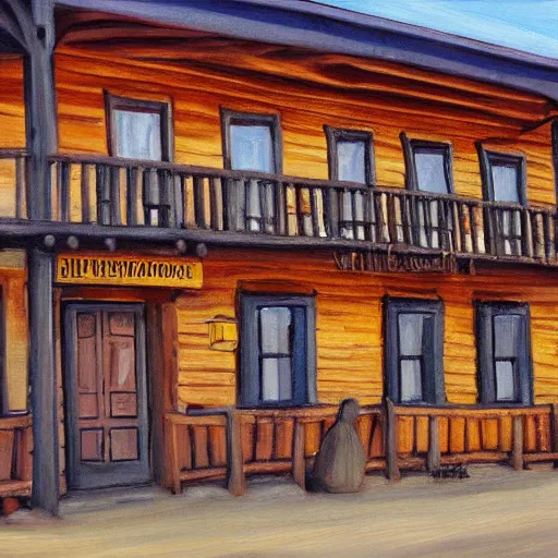 Prompt: painting of a western saloon exterior in old town