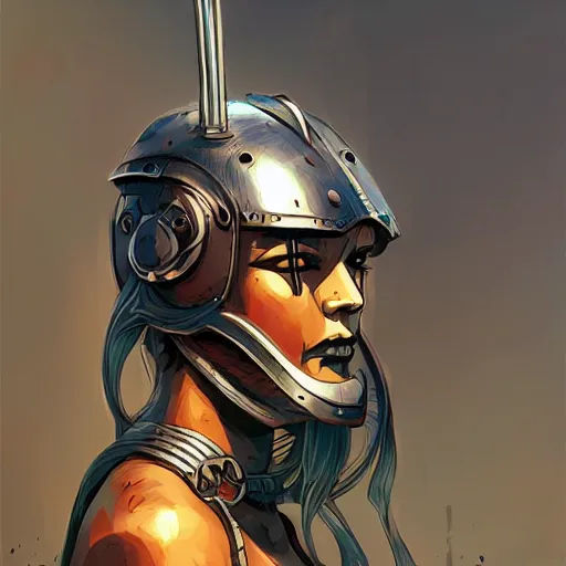 Image similar to cyberpunk viking helmet mask warrior goddess robot ninja fantasy, art gta 5 cover, official fanart behance hd artstation by jesper ejsing, by rhads, makoto shinkai and lois van baarle, ilya kuvshinov, ossdraws