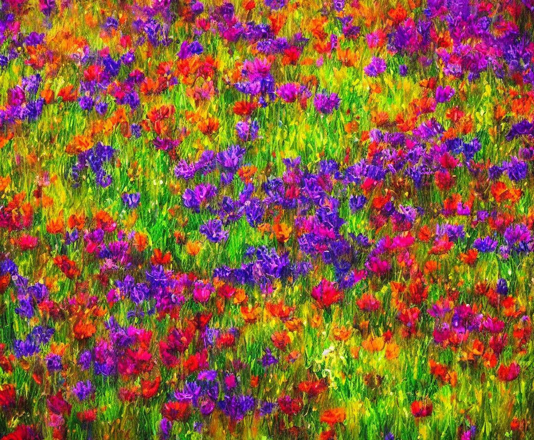 Image similar to a heavenly field of colorful flowers, highly detailed, digital painting, high fantasy, sunstreaks, high contrast, bokeh, soft tones