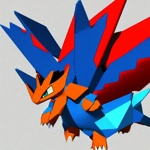 Image similar to high polygon render of mega charizard x on a white background, isometric 3 d, ultra hd