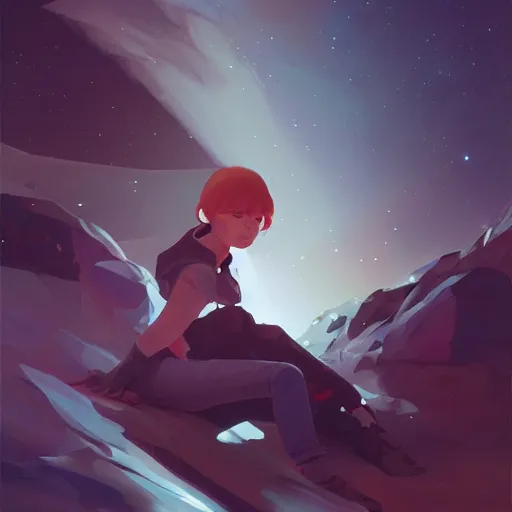 Prompt: blue chunk of ice flying through a night sky, black scrap metal trailing behind it, official fanart behance hd artstation by jesper ejsing by rhads, makoto shinkai and lois van baarle, ilya kuvshinov, ossdraws