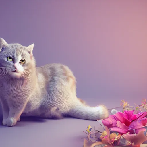 Image similar to cat, art nouveau, by rachel ruysch and lisa frank, 8 k, sharp focus, octane render