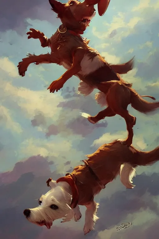 Prompt: adorable jack russel terrier jumping high, fantasy art, artstation character design contest winner, trending on cgsociety, concept art, speedpaint, beautiful digital art, jesper ejsing, james jean, justin gerard, fenghua zhong, makoto shinkai, highly detailed