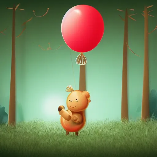 Prompt: illustration of a shiny balloonanimal in a soft forest, naturalism, realistic