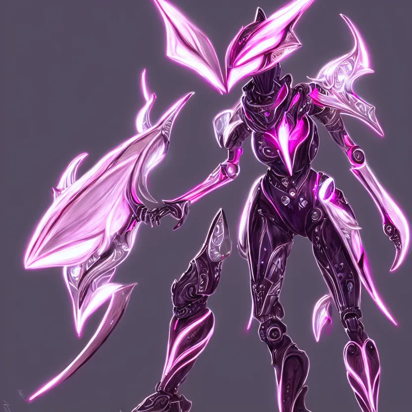 Image similar to highly detailed exquisite fanart, of a stunning beautiful female warframe, but as an anthropomorphic robot dragon, standing elegantly, shining reflective off-white plated armor, bright Fuchsia skin, sharp claws, full body shot, epic cinematic shot, realistic, professional digital art, high end digital art, DeviantArt, artstation, Furaffinity, 8k HD render, epic lighting, depth of field