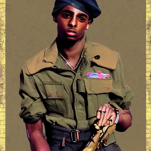 Image similar to playboi carti as a world war ii soldier digital art 4 k detailed super realistic