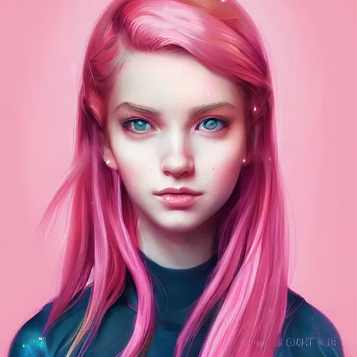 Image similar to portrait of teen girl, pink hair, gorgeous, amazing, elegant, intricate, highly detailed, digital painting, artstation, concept art, sharp focus, illustration, art by Ross tran