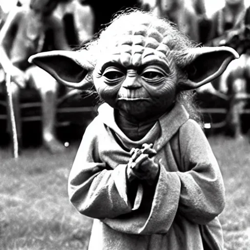 Image similar to yoda performing at woodstock