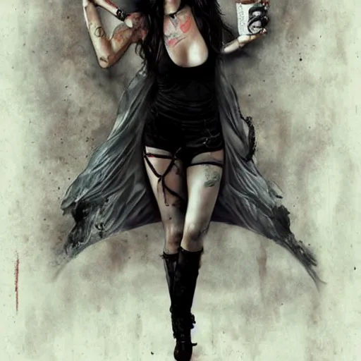 Image similar to Megan Fox on stage playing rock and roll by Bastien Lecouffe-Deharme