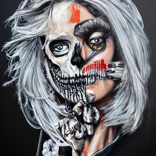 Prompt: a skeleton in black cloak by Sandra Chevrier