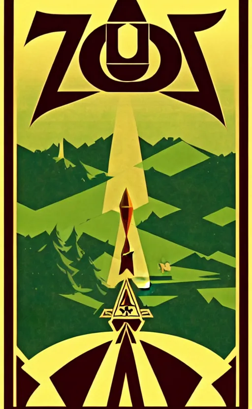 Prompt: art deco travel poster. hyrule field legend of zelda ocarina of time