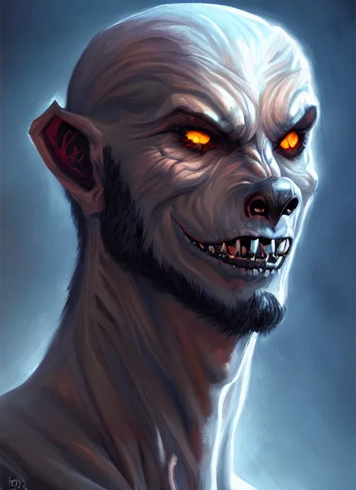 Image similar to a _ fantasy _ style _ portrait _ painting _ of werewolf, dnd, wicked, oil _ painting _ unreal _ 5 _ daz. _ rpg _ portrait _ extremely _ detailed _ artgerm _ greg _ rutkowski _ greg