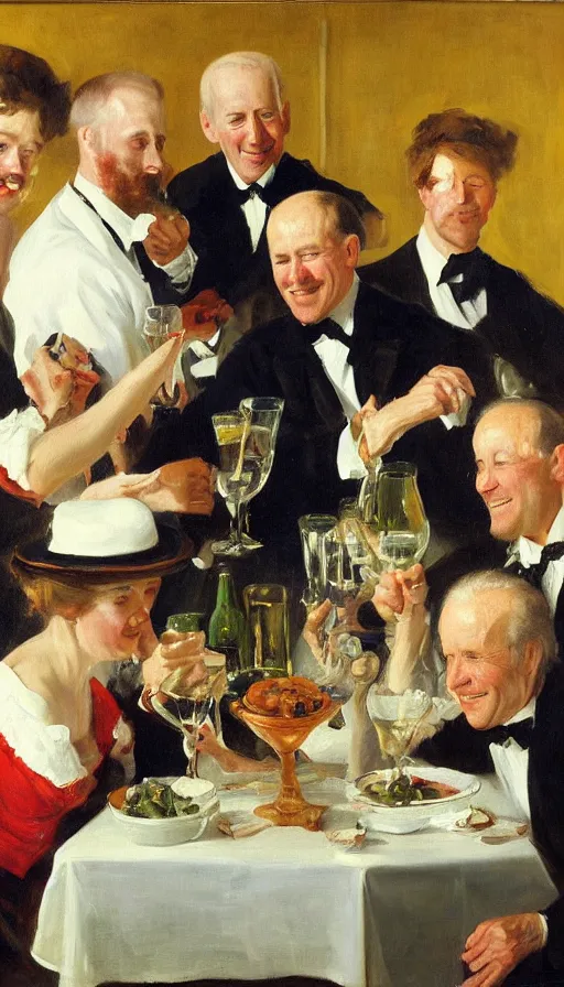 Image similar to still life painting of Hip, Hip, Hurrah with Joe Biden partying by Peder Krøyer, canvas print