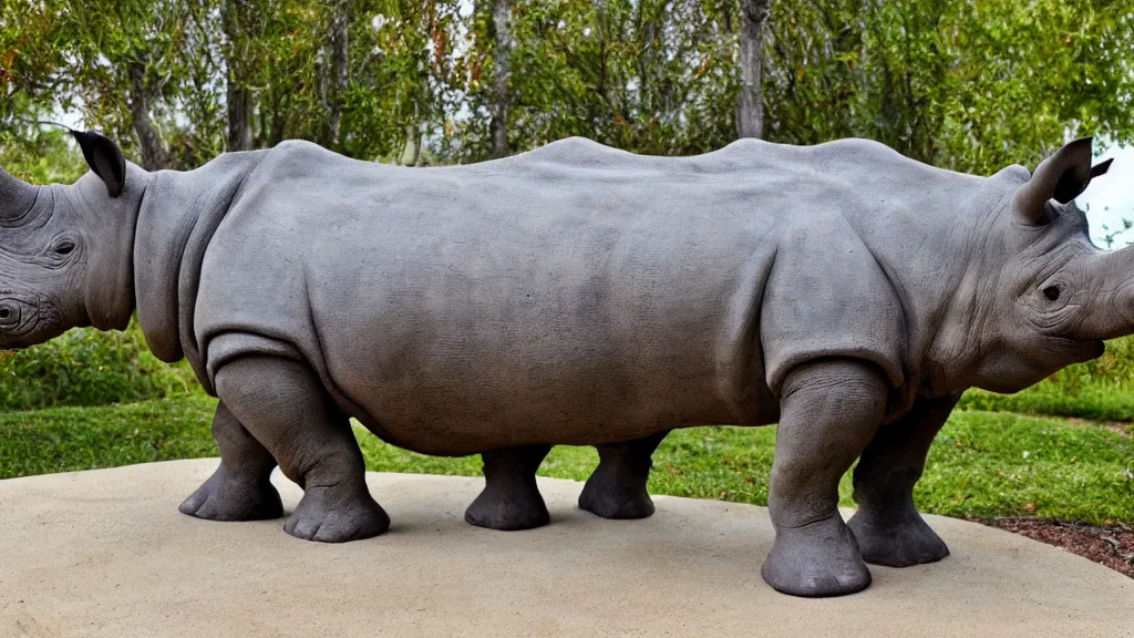 Prompt: a wood statue of rhino