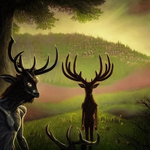 Image similar to 4 k headshot portrait of a psychedelic demonic anthropomorphic deer - horned wendigo smoking a hand - rolled cigarette smoking heavily, magic mushroom village in background. award winning. superb resolution. in the art style of junji ito and greg rutkowski. detailed mushroom city in background. hyper realistic anime. perfect art. dalle 2