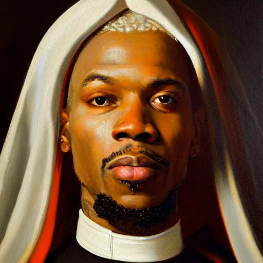 Prompt: portrait of the holy father, fetty wap, religious, oil on canvas by william sidney mount, trending on artstation,