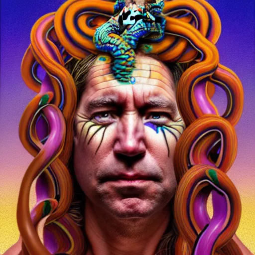 Image similar to an extremely psychedelic portrait of medusa as joebiden, surreal, lsd, face, detailed, intricate, elegant, lithe, highly detailed, digital painting, artstation, concept art, smooth, sharp focus, illustration