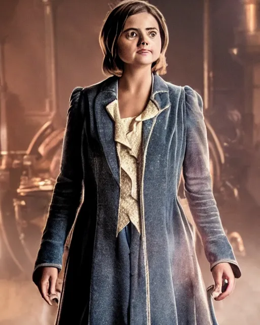 Prompt: Jenna Coleman as the Doctor, velvet frock coat