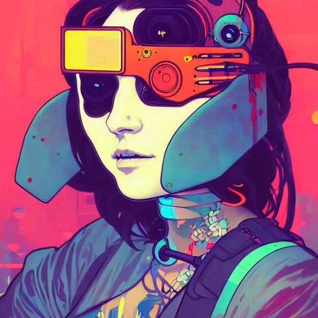 Prompt: a beautiful painting of a cyberpunk blindfolded girl by sachin teng and pascal blanche and alphonse mucha! and mike nash and josan gonzalez!. in style of conceptual art. colorful comic, film noirs, brush stroke, vibrating colors, hyper detailed. octane render. trending on artstation