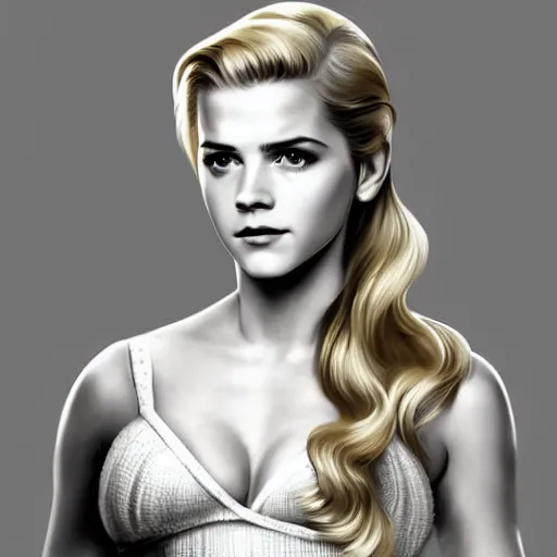 Prompt: A combination of Katheryn Winnick's and Grace Kelly's and Emma Watson's appearance with blonde hair as Solid Snake from Metal Gear Solid, full body portrait, western, D&D, fantasy, intricate, elegant, highly detailed, digital painting, artstation, concept art, matte, sharp focus, illustration, art by Artgerm and Greg Rutkowski and Alphonse Mucha