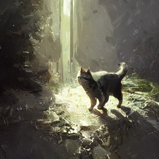 Prompt: a cat in lord of the rings, by ismail inceoglu craig mullins