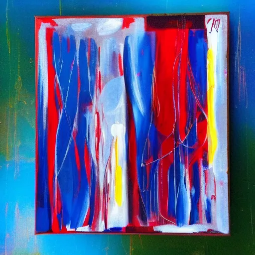 Image similar to acrylic abstract painting on canvas using primary red and blue