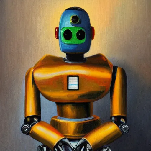 Prompt: robot painter, oil painting, realistic