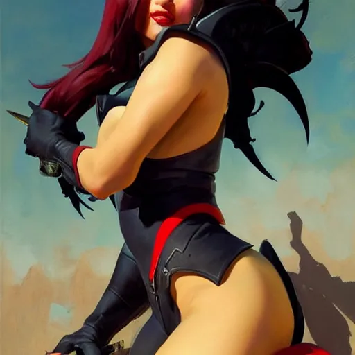 Image similar to greg manchess portrait painting of partially armored vampirella as overwatch character, medium shot, asymmetrical, profile picture, organic painting, sunny day, matte painting, bold shapes, hard edges, street art, trending on artstation, by huang guangjian and gil elvgren and sachin teng