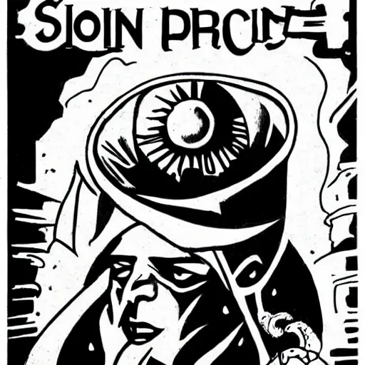 Prompt: The sun with a face. Dark Fantasy, Film Noir, Black and White. High Contrast, Mike Mignola, D&D, OSR