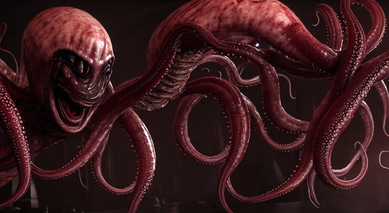 Image similar to gary busey, tentacles, horror video game, sci fi horror, alien ( 1 9 7 9 ), body horror, unreal engine, octane render, depth of field, cycles render, hd