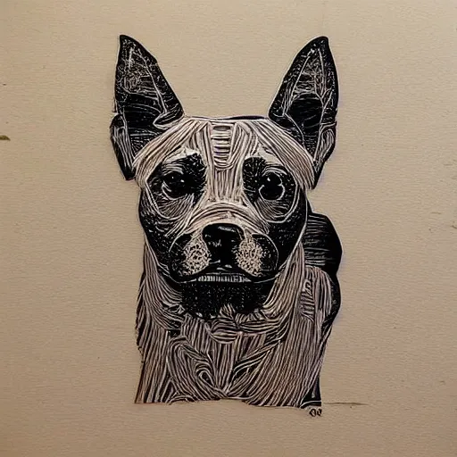 Image similar to wood cut art of dogs,