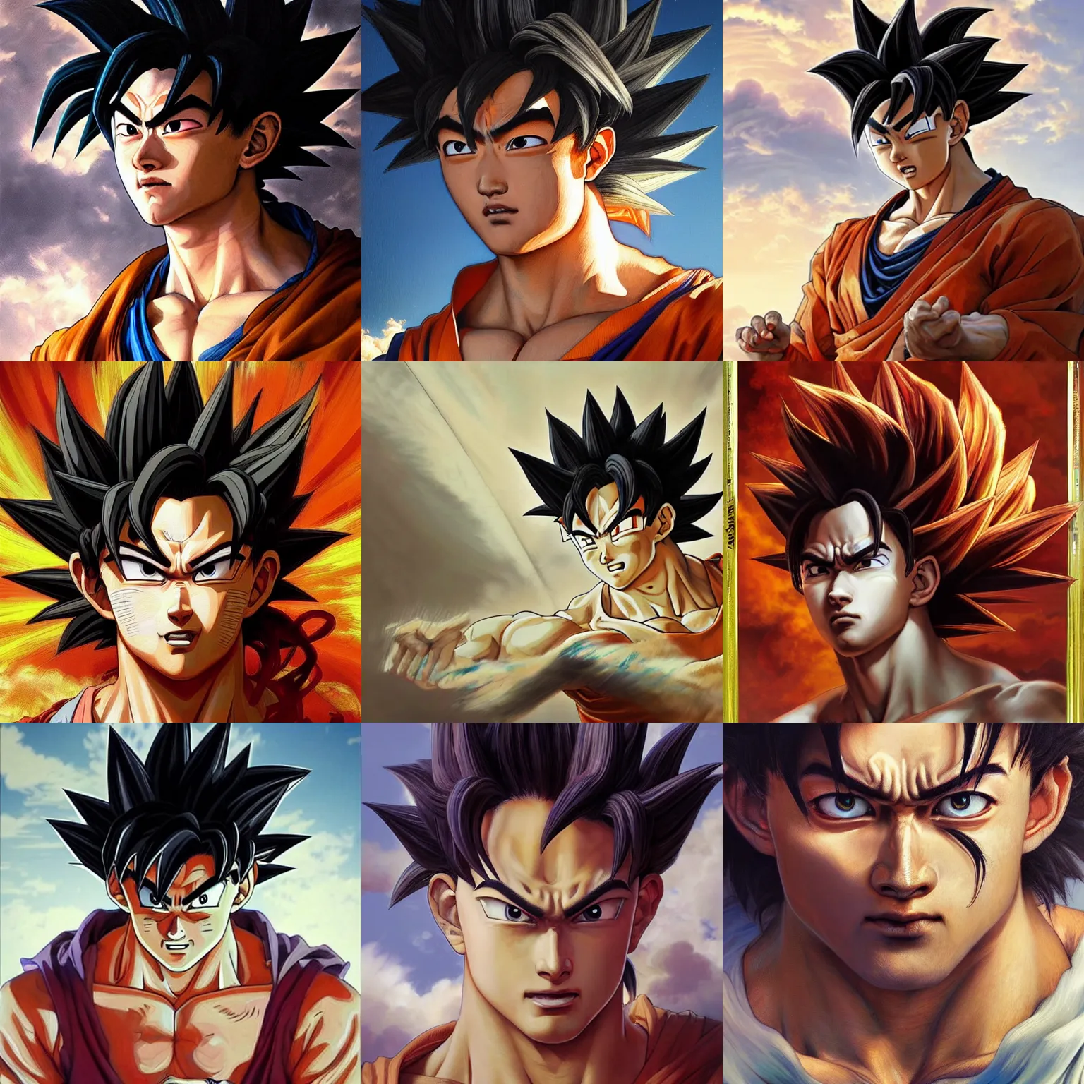 Prompt: a masterpiece portrait painting of son goku, ultra realistic, concept art, intricate details, highly detailed, photorealistic, art by artgerm and greg rutkowski and alphonse mucha and rembrandt