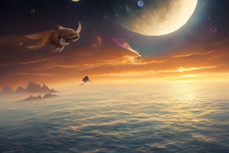 Prompt: the moon is the lure of an angler fish in the ocean of the sky by jessica rossier