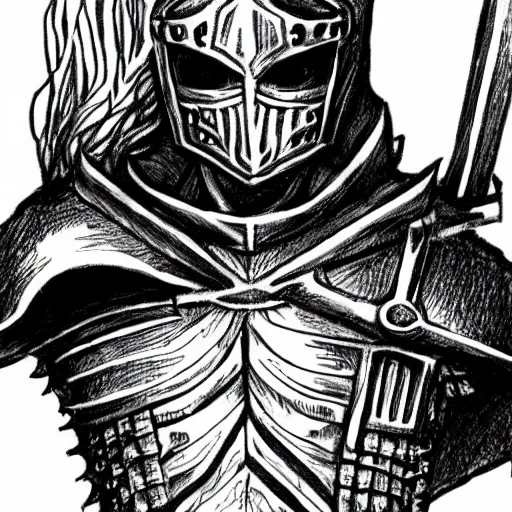 Prompt: a human knight drawn in the style of Kentaro Miura, dark manga, fantasy