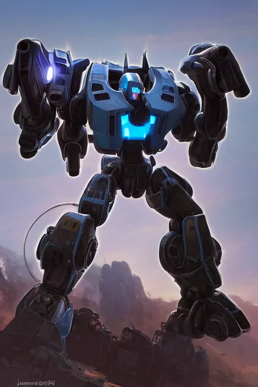 Image similar to mechwarrior 5 : mercenaries mech megaman transformer robot boss tank engine game octane render, 4 k, hd 2 0 2 2 3 d cgi rtx hdr style chrome reflexion glow fanart, global illumination ray tracing hdr fanart arstation by ian pesty by jesper ejsing pixar and disney unreal zbrush central hardmesh