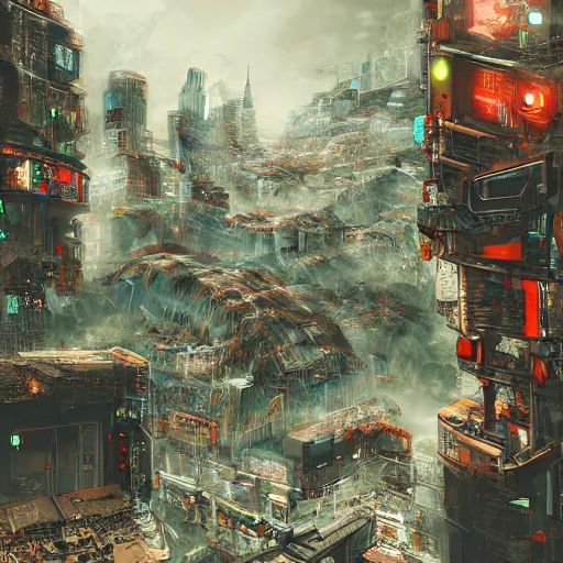 Prompt: a cyberpunk celebration of the ordinary in a black forest, digital art, high quality, extreme detail, hyper detailed, trending on artstation