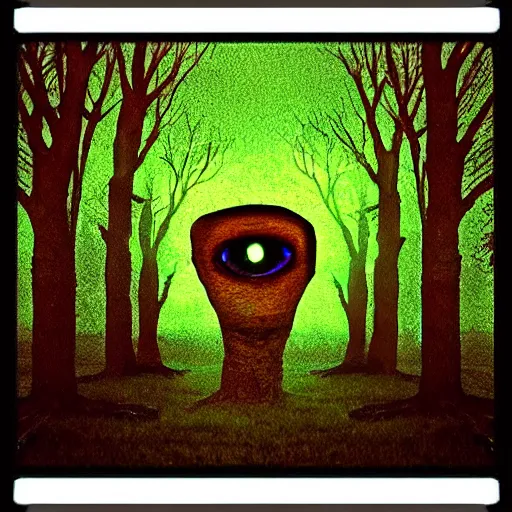 Image similar to the trees have eyes and they're watching me, acid replications, hyperdetailed, cinematic