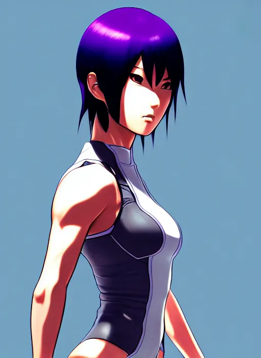 Prompt: color digital pen lineart sketch of athletic motoko kusanagi, by gnomon, by ilya kuvshinov, trending on pixiv fanbox