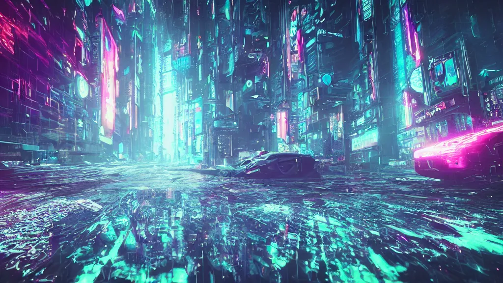 Prompt: otherworldly tear in reality, glitch in reality, rip in space-time in a cyberpunk city, trippy tear in reality, glitched portal to another plane, unreal engine, octane render, extreme detail, etchings and runes, tear in reality in a massive cyberpunk neon city, 8k, sharp details