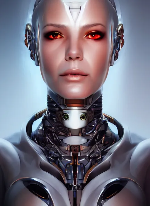 Prompt: portrait of a cyborg woman who turns her head to the right (((((left))))) by Artgerm,eyes closed , biomechanical, hyper detailled, trending on artstation