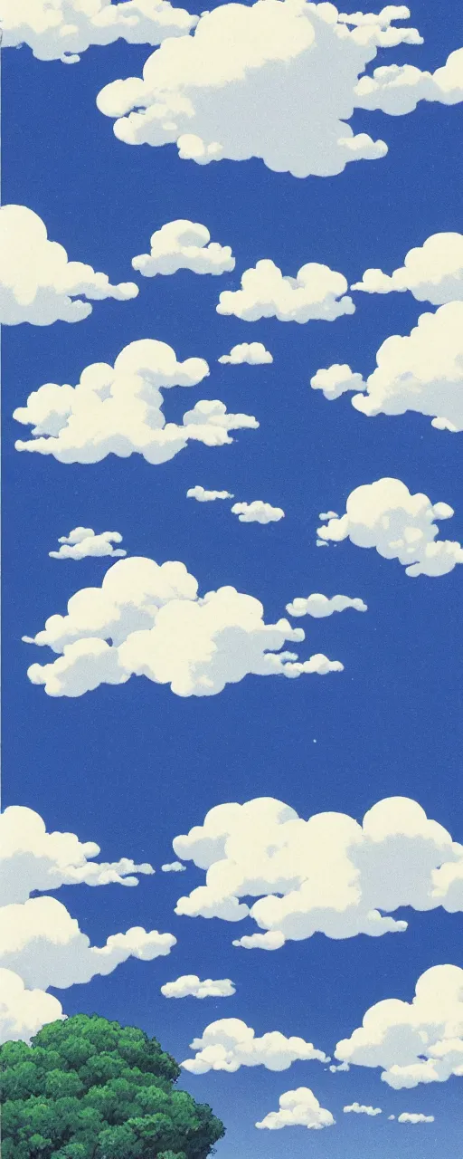 Prompt: cloudy sky by studio ghibli, peaceful, serene